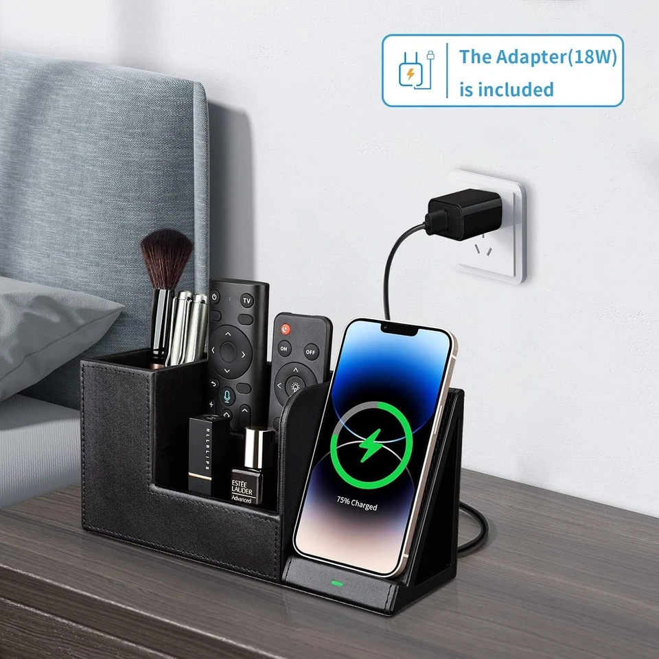 KINGFOM Leather Desk Organizer Charging Station for I-phone/Samsung Galaxy - Image 3 of 4