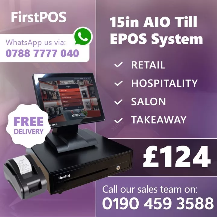 FirstPOS 15in Touch Screen EPOS POS Cash Register Till System for