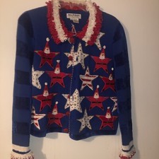 Jack B. Quick Women s SMALL CHRISTMAS SANTAS Cardigan Sweater PRE-OWNED