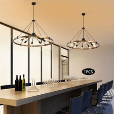 8 Lights Industrial Chandelier Indoor Pendant Hanging Lamp Height-Adjustable 80W