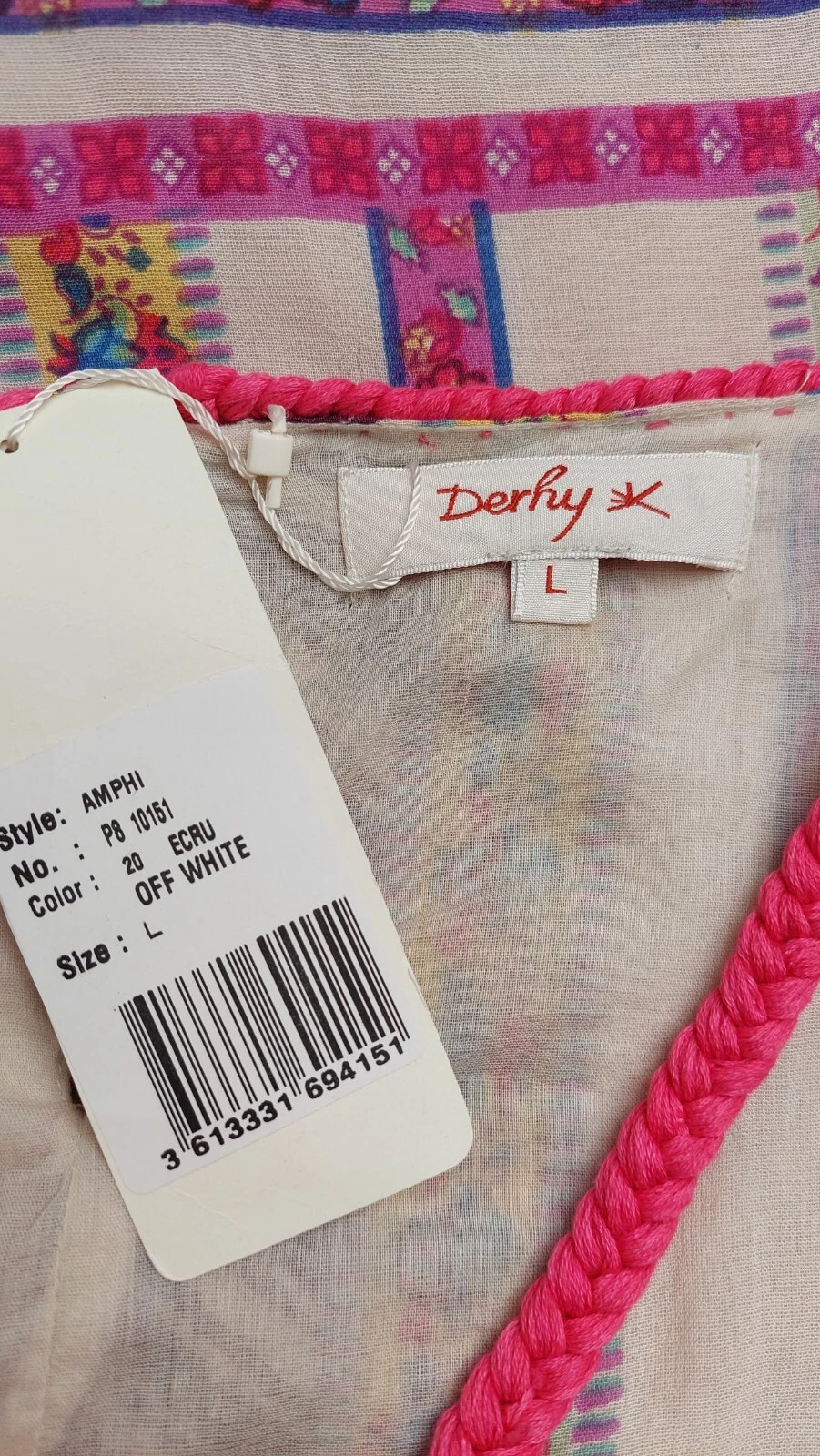 OFF WHITE o Abito Derhy Amphi nuovo con etichette taglia L ecrù bianco sporco viscosa stampa floreale