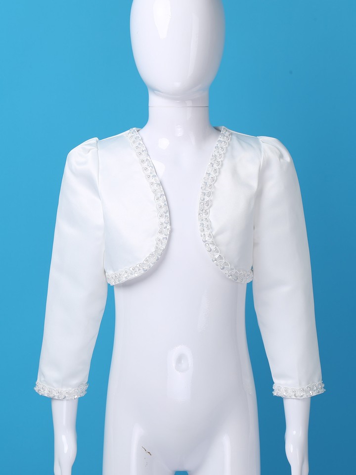 Mädchen Bolero Strickjacke - Weiß Mit Spitze Für Hochzeit & Kommunion