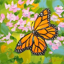 Monarch Butterfly Original Oil Painting Canvas Flowers Butterflies Wall Art