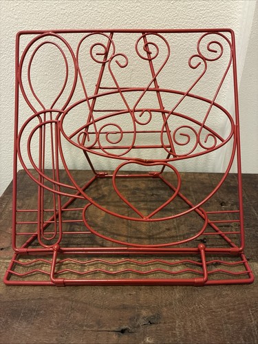 VTG Wire Coffee Cup CookBook Holder Stand CottageCore Grandma Country Farmhouse
