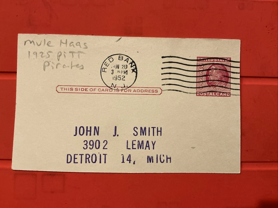 Mule Haas🔥MLB: 1925 Pittsburgh Pirates 🔥Autograph postcard 🔥🔥🔥 - Image 2 of 2