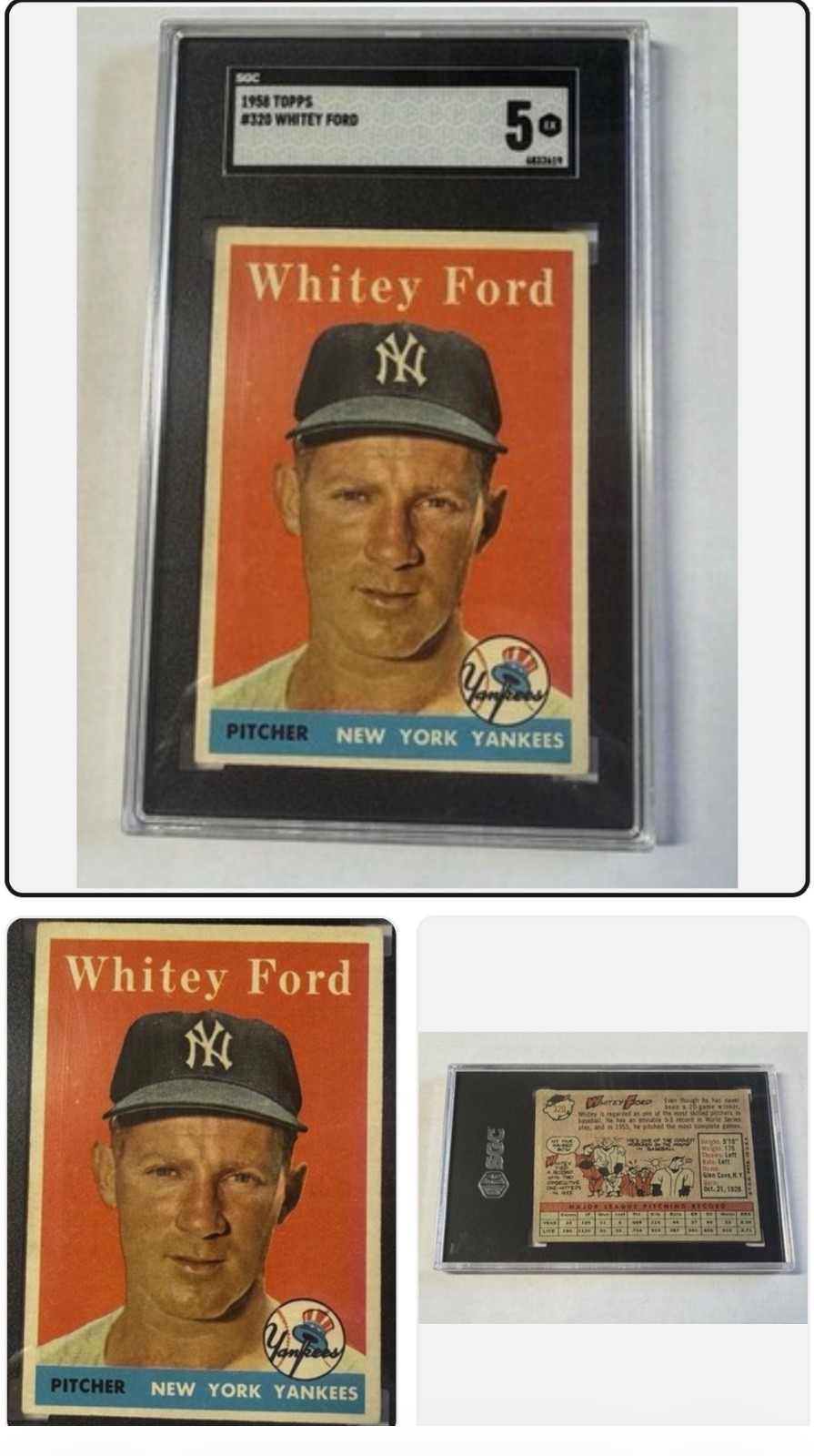 1958 Topps # 320 Whitey Ford SGC 5 Good Centering Right To Left