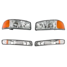Fit For GMC Sierra 99-07 Yukon 00-06 4Pcs Chrome Headlights Bumper Signal Lamps