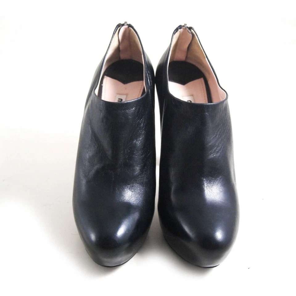 Miu Botas de Plataforma 38.5US 8.5 Mujer Cuero Negro Purpurina Tacón Botines - Imagen 4 de 4