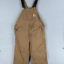 Carhartt Overalls Mens 40x29 Brown Duck Canvas Bib Workwear Carpenter R01