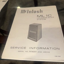 McIntosh ML1C Loudspeaker System Service Manual/ Schematic Original