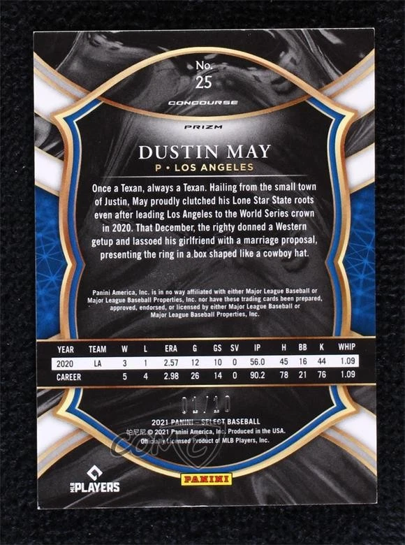 2021 Panini Select Concourse Gold Prizm /10 Dustin May #25 - Image 2 of 2