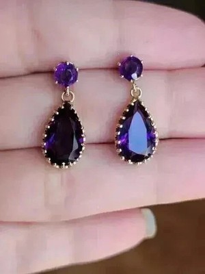 2.00Ct Pear Cut Lab-Created Amethyst Drop Dangle Earrings 14k Yellow Gold Plated