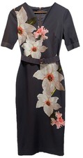 Ted Baker Womens Dress Bisslee Chatsworth Grey Floral Bloom Bodycon Midi Sz 1