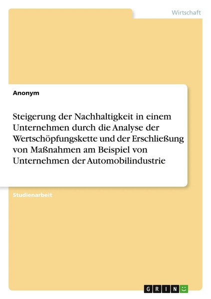 Steigerung Der Nachhaltigkeit In Einem Unternehmen Durch Die Analyse Der...-image