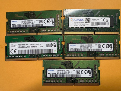 Lot of 5  16GB 1RX8 PC4 3200 SODIMM RAM Modules Various Brands Tested