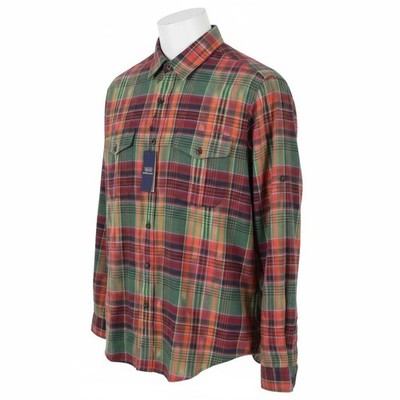RALPH LAUREN Men Shirt L Colourful Check Classic Fit Spread Collar Roll-Up *