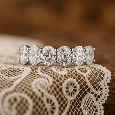 5.00Ct Oval Cut Natural Diamond Real 18k White Gold Half Eternity Band Ring