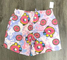 The Simpsons Homer Simpson Donut Pink Print Tie-Dye Lounge Pajama Shorts New