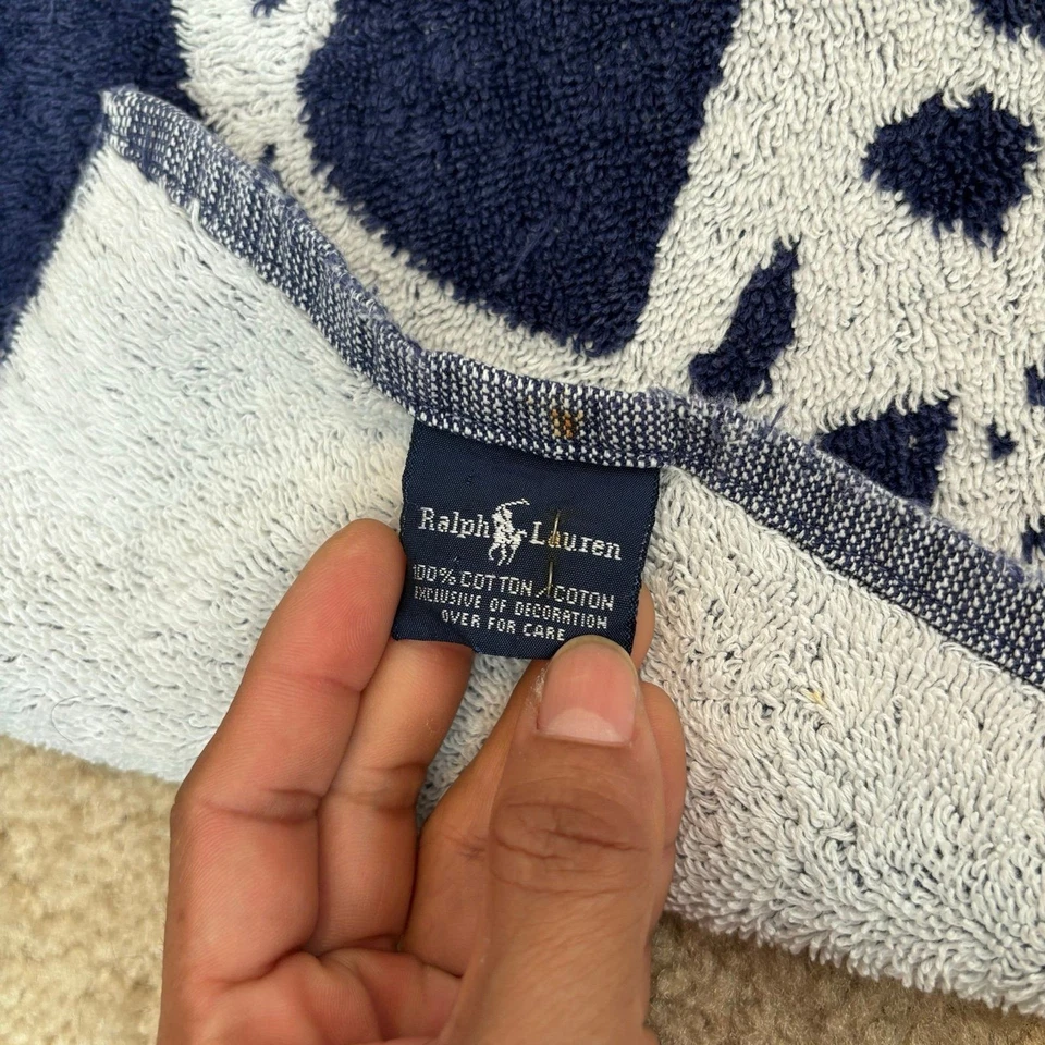 Toalha de praia vintage Ralph Lauren logotipo jogador polo reversível 66x35 pônei grande - Imagem 3 de 4
