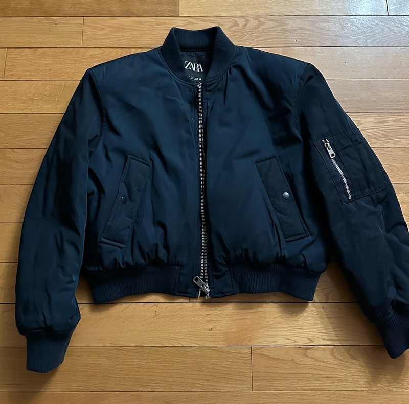 Zara Women’s Dark Blue Navy Boomer Pockets Windbreaker Puffer Thick Jacket Sz L