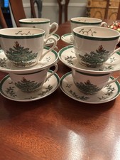 Vintage Spode 8 Cups/Saucers "Christmas Tree" S33224-A2 Made in England