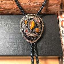 Flower Grass  Tiger-eye Stone BOLO Tie Necklace Wedding Western Native American