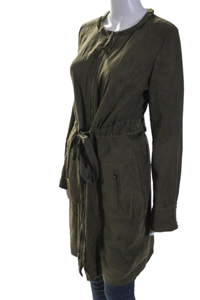 Chaqueta de manga larga con cinturón cremallera completa cuello redondo verde oscuro Elie Tahari para mujer talla 6 Foto 2 de 4