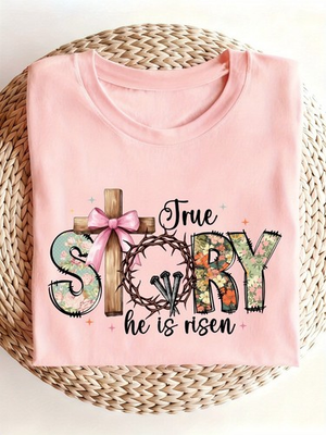 #ad Women#x27;s He Is Risen True Story Easter Graphic T Shirt Christian Casual Tee $9.99