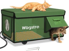 Heated Cat House for Outside, Waterproof Awning Green, 25.2"x16.5"x13" Elevated