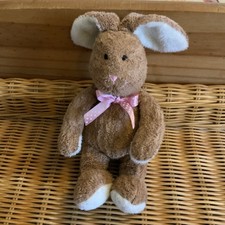 Tesco 05 Bunny Rabbit soft toy brown with pink bow 9" 2005