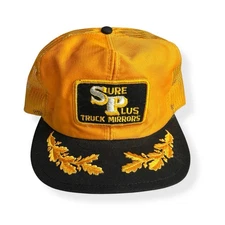 Vintage Sure Plus Truck Mirrors Hat Gold Leaf Mesh Snapback Trucker Cap 80s