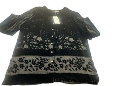 Vintage Silk Blend Velvet Burnout Blouse Jacket L Boho Grunge Whimsigoth Black