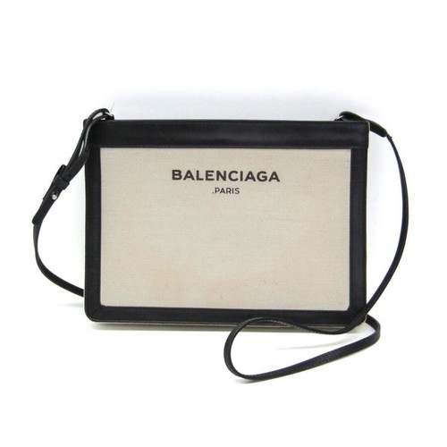 Balenciaga 339937 Shoulder Bag Canvas Leather Black Off White Unisex Pochette