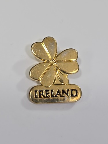 Ireland Travel Souvenir Lapel Pin Gold Color Shamrock