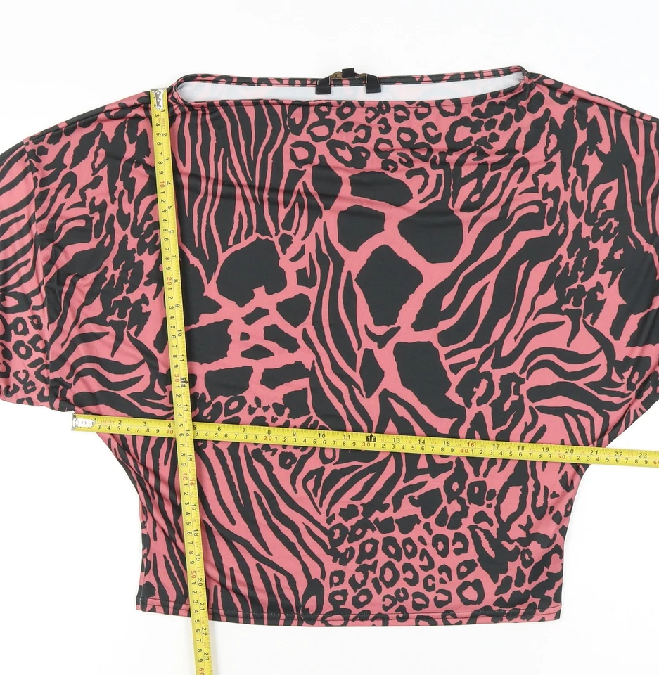 Lipsy Women’s Pink Animal Print Cropped Blouse UK 2 Boat Neck - Image 2 of 4