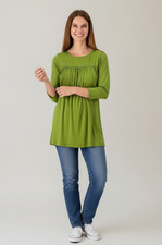 Attitudes by Renee Womens Tunic Size M Cactus Green 3/4 Sleeve Flounce Casual