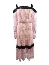 Avec Les Filles Women's Cold-Shoulder Lace-Trim Midi Dress (10, Blush/Black)