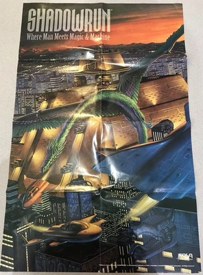 SHADOWRUN Where Man Meets Magic & Machine FASA 1995 Poster 32'' x 22''