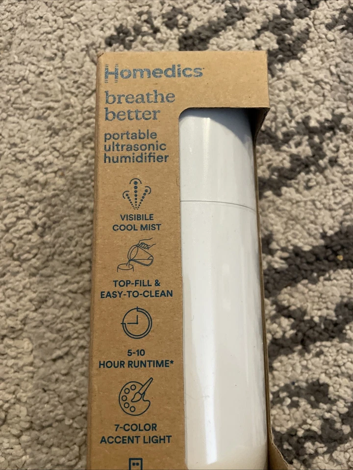 HoMedics Portable Ultrasonic Humidifier Travel & Personal Cool Mist USB White - Image 2 of 4