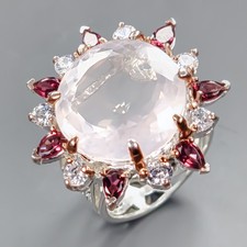 Fine Art 28 ct Natural Rose Quartz Ring 925 Sterling Silver Size 8 /R435478