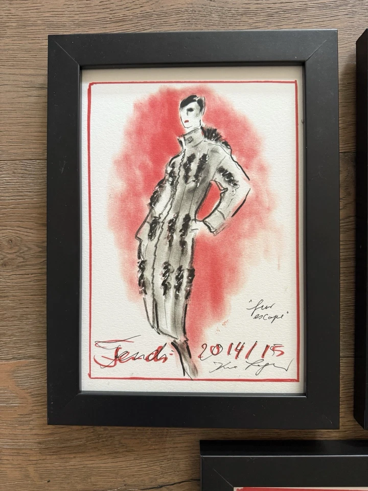 Fashion Illustration Sketch Fendi Karl Lagerfeld Signed Framed - Image 4 of 4