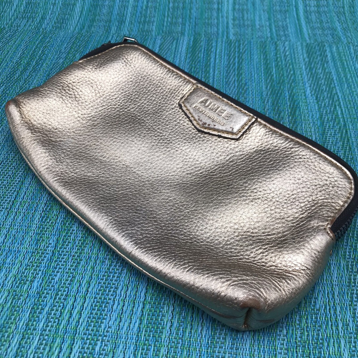 Aimee Kestenberg Metallic Gold Leather Pouch Clutch Handbag