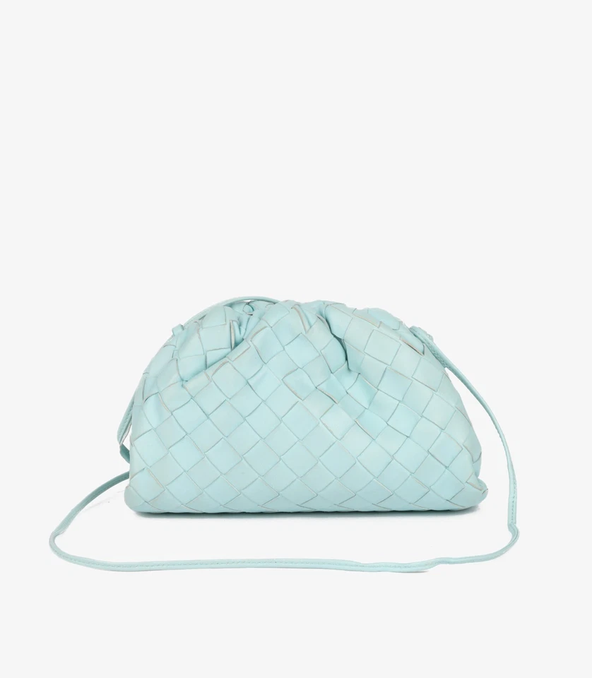 Bottega Veneta Light Blue Intrecciato Woven Calfskin Leather Mini The Pouch