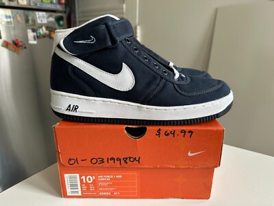Unworn 2001 Vintage Nike Air Force 1 Canvas Mid Obsidian  Size MENS 10.5 Atmos
