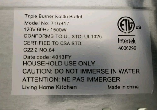 Stainless Steel Triple Buffet Burner 1500 Watt(Simmer Or Keep Food Warm) - Picture 6 of 10