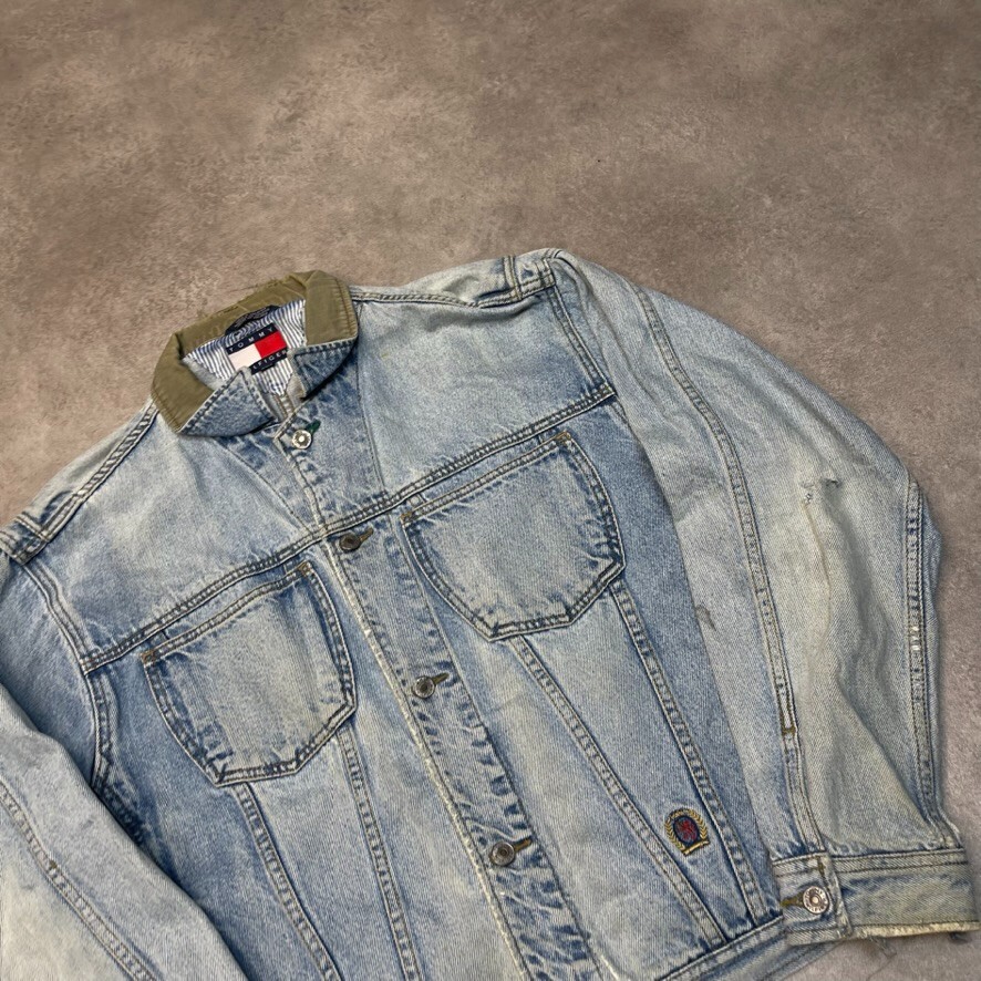 Tommy Hilfiger Denim Jacket Mens Vintage Biker Trucker Coat, Blue Medium image 3
