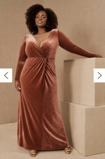 NWT Jenny Yoo Ryland V-Neck Long-Sleeve Stretch Velvet Gown English Rose Size 19