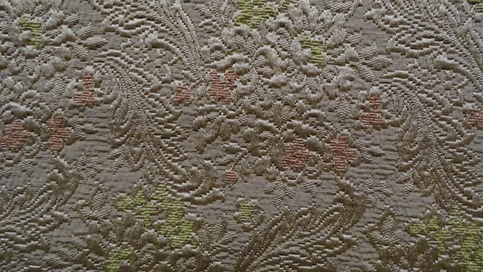 Vintage Salmon Gold and Chartruse Brocade Fabric 44 x 36 inches - Image 4 of 4