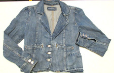 Women's Size S Denim Blue Jean Unhemmed Distress 3-Button LS Jacket Maurices