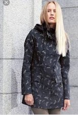 White Stuff Duffle Rain Coat Blue With Dragon Fly Print Size 6 Fits 8 Worn Once